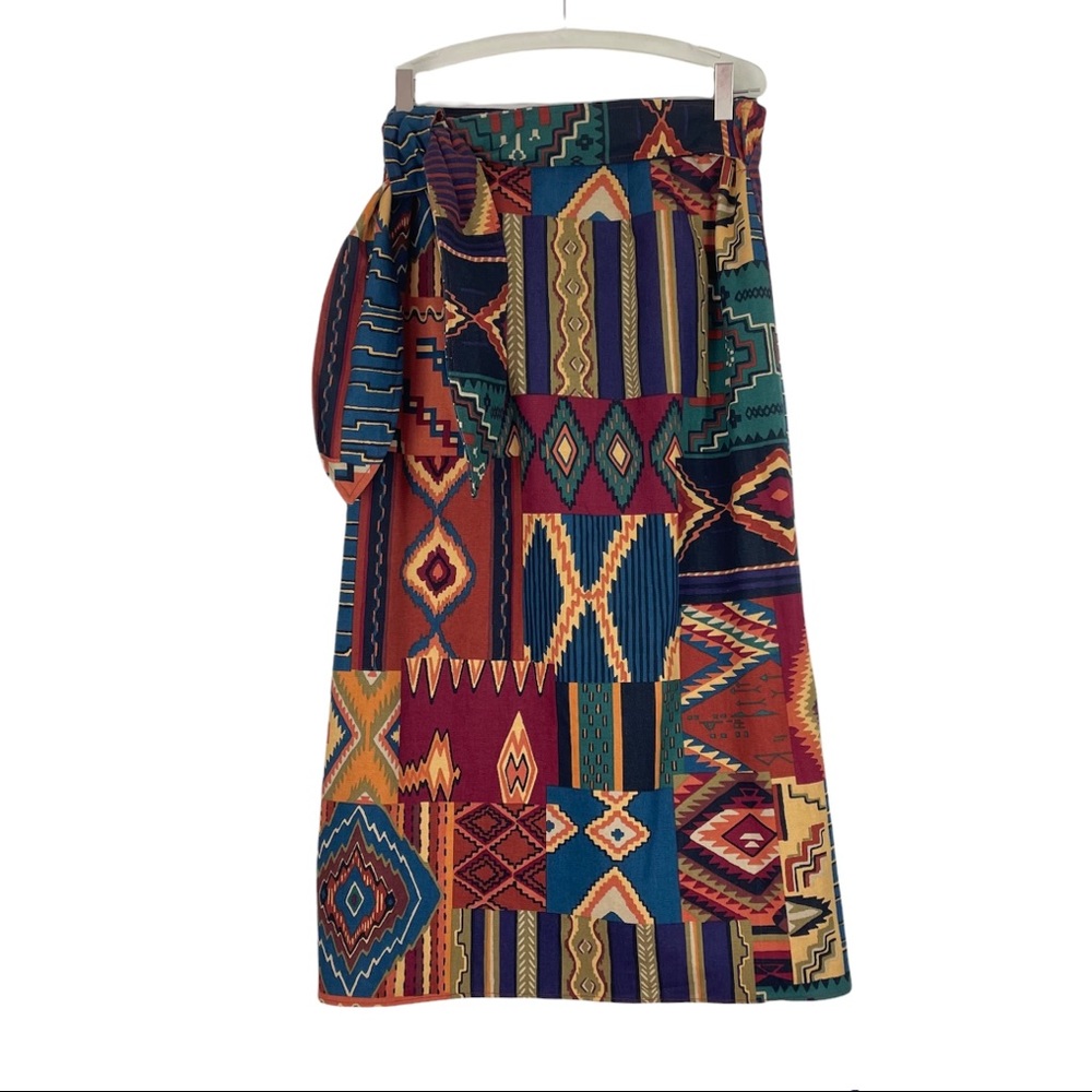 VINTAGE 1990s Southwestern Print Straight Long Wrap Skirt SZ LG
